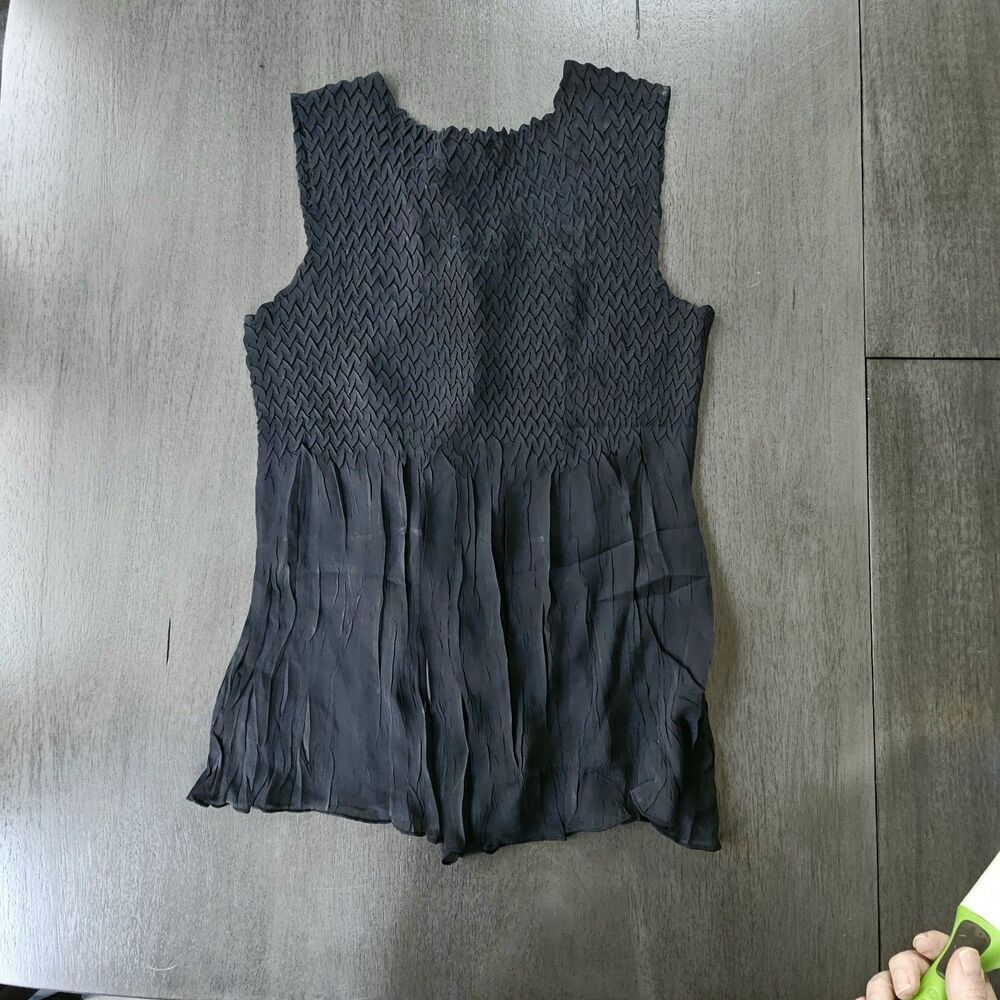 UBU Women's L Black Ruffle Front Tank Top Sheer Rouching Whimsygoth Dark Fairy - Picture 6 of 7